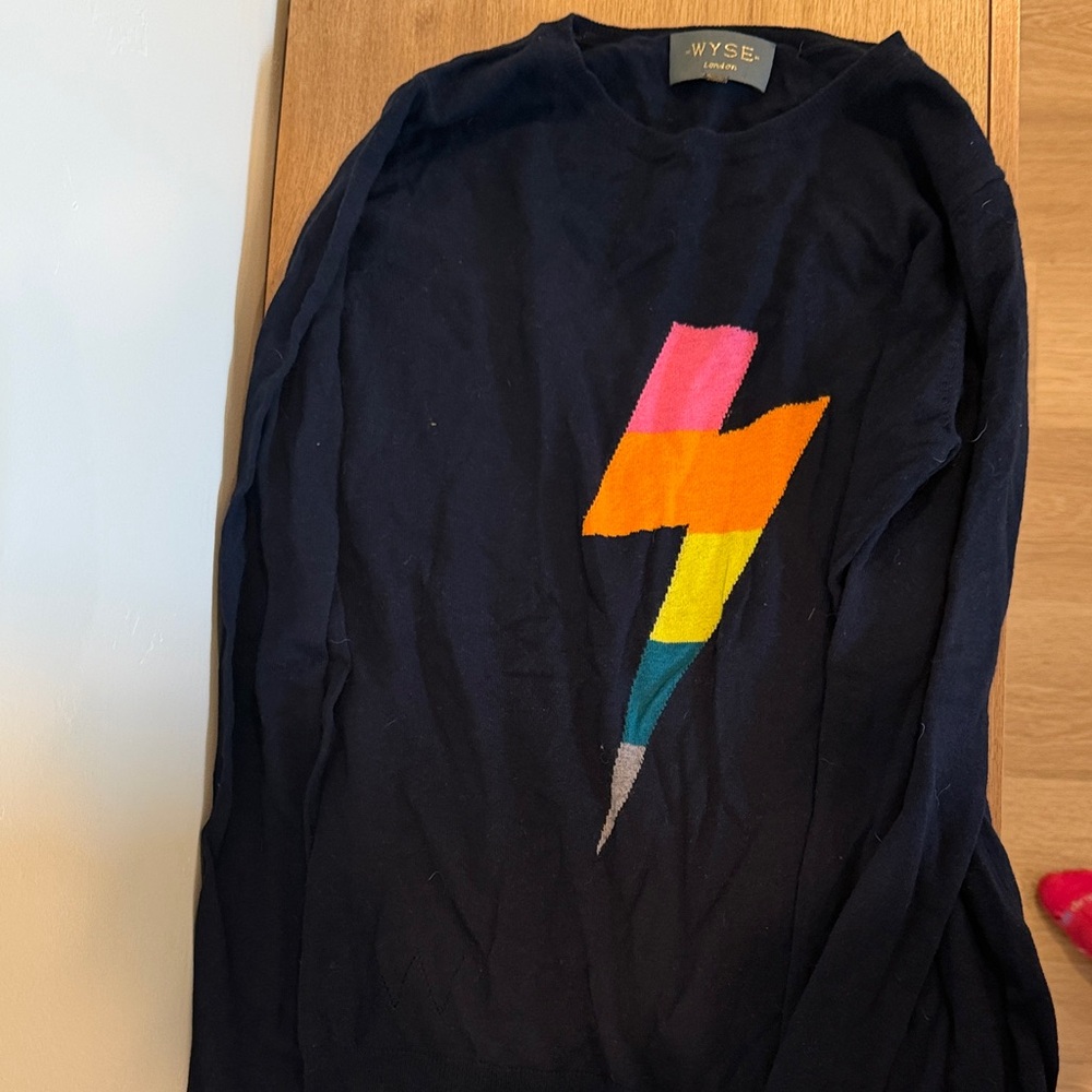 WYSE London Navy Sweater with Multicolor Lightning Bolt